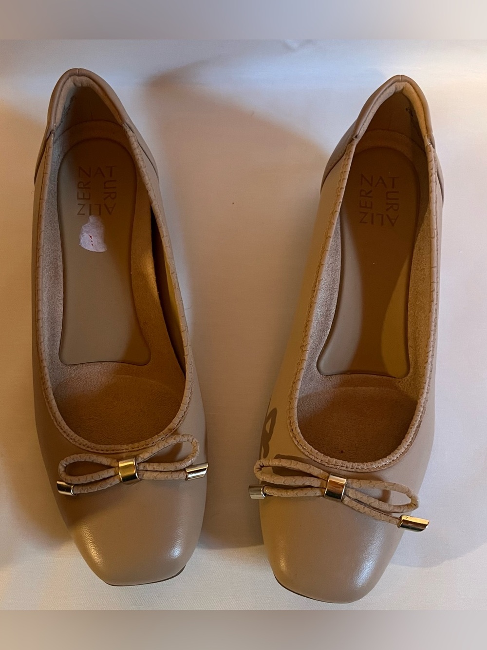 Naturalizer Nude-Taupe Ballet Flats with Bow Accent